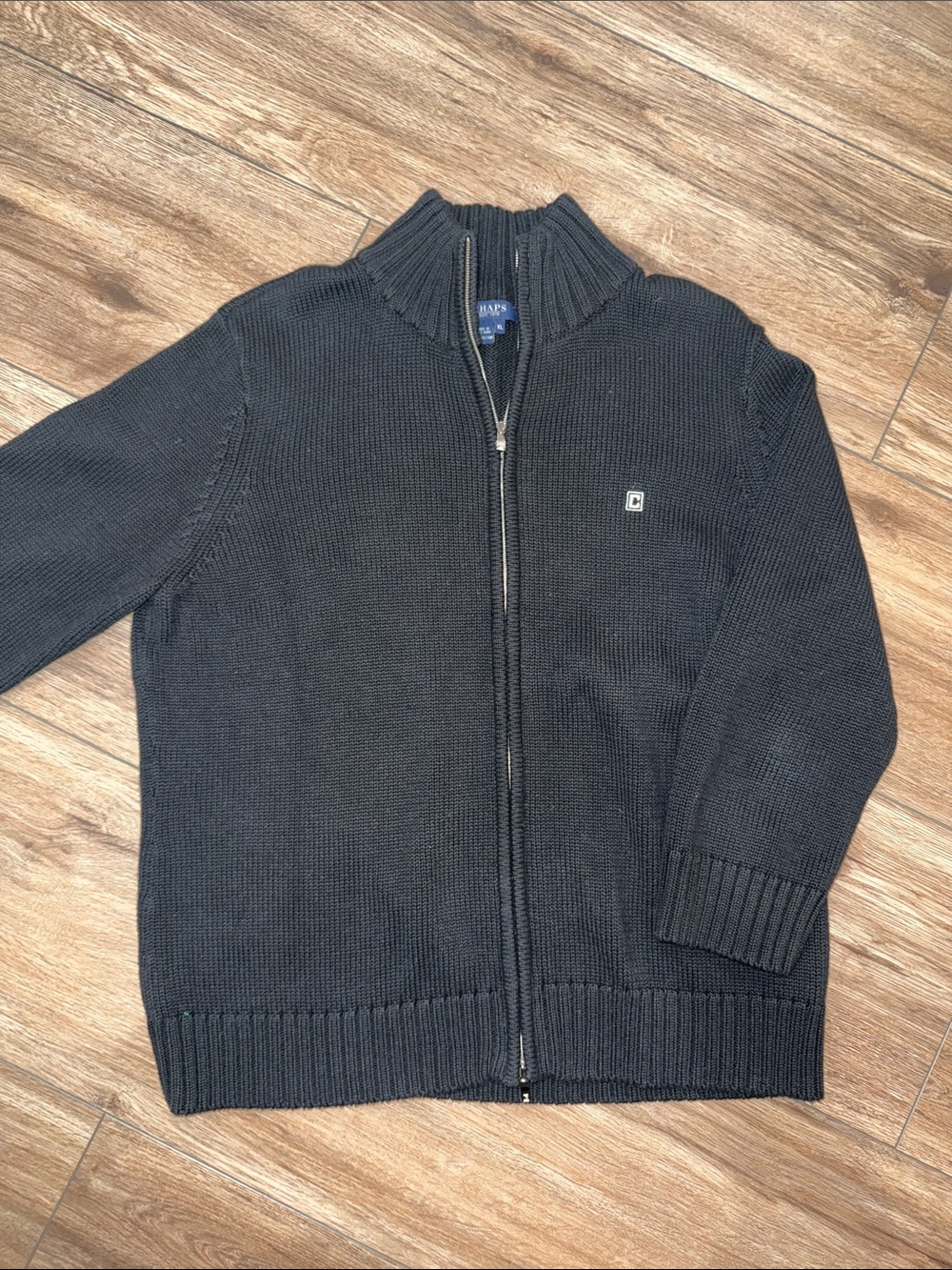 Vintage Chaps Black Zip-Up Ribbed Collar Sweater Ralph Lauren